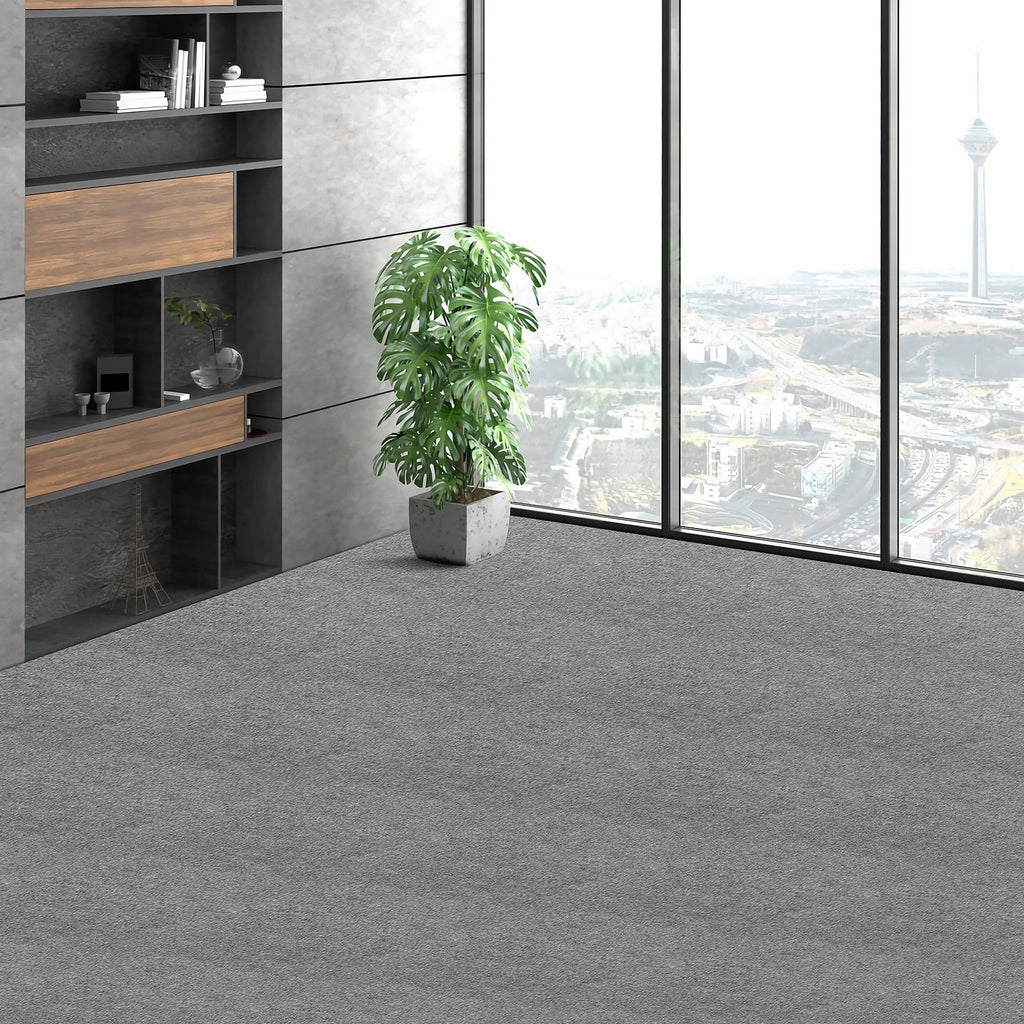 VEVOR Carpet Tiles Peel and Stick, Squares Self Adhesive Carpet Floor Tile, Soft Padded Carpet Tiles, Easy Install DIY for Bedroom Living Room Indoor Outdoor (9Tiles, Light Gray)