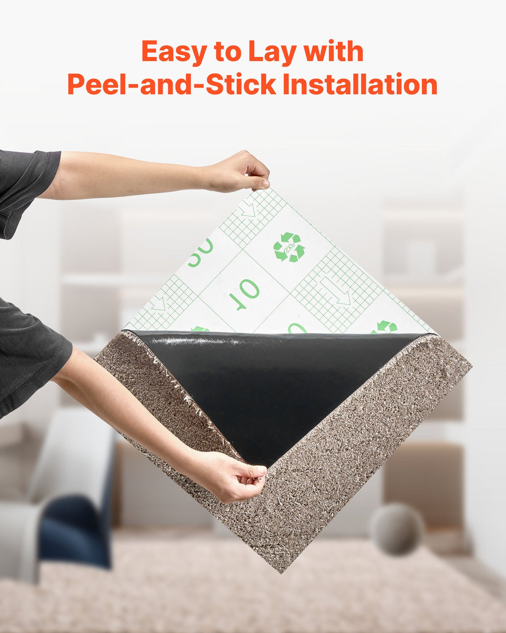 VEVOR Carpet Tiles 457x457 mm, 10 Pack Carpet Square Rug Detachable & Damage-free, Self Adhesive Home Floor Soft Plush Padded for 2.1㎡ Coverage, Easy DIY for Living Room & Bedroom, Light Brown