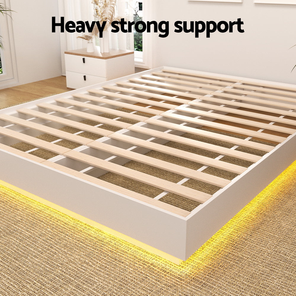 Artiss Queen Bed Frame with 16Colour Led Light Wooden Platform Bed Base DAYGLOW