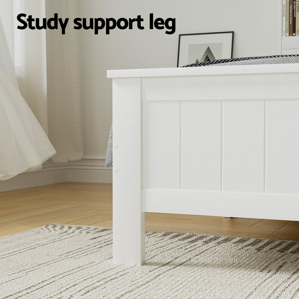 Artiss Bed Frame Double Size Wooden with 3 Shelves Bed Head White