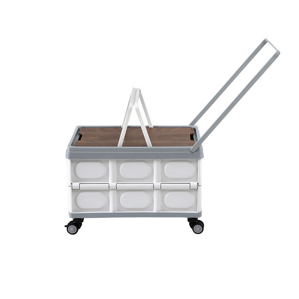 Gardeon Collapsible Outdoor Storage Box 54L Stackable Folding Camping Organizer Wheels Plywood Lid Beige
