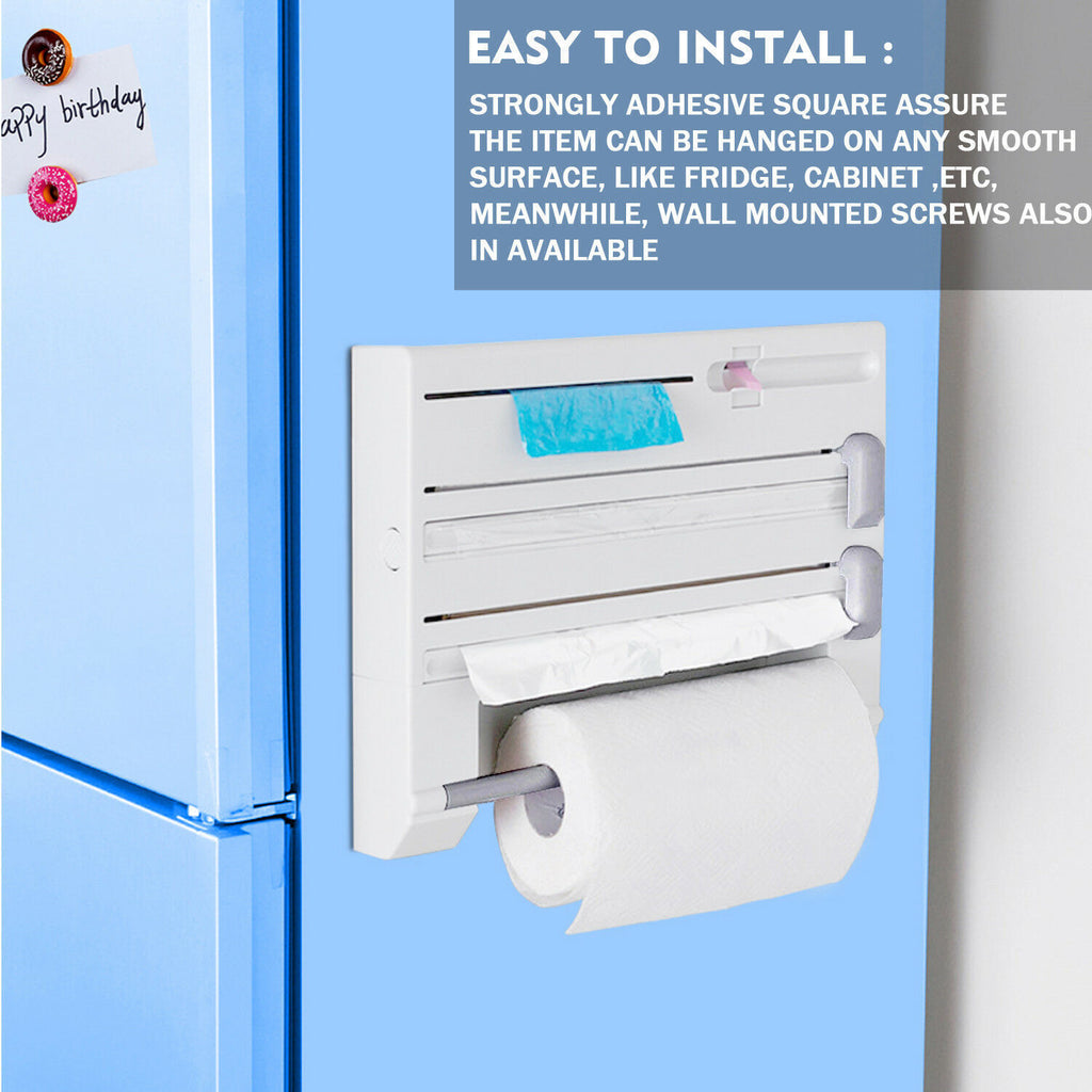 6In1 Wall Mounted Towel Holder Kitchen Rack Foil Roll Organizer Film Dispenser