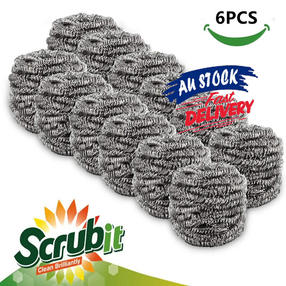 Stainless Steel Scourers Steel Wool Scrubber Pad Used for Dishes Pots 6 Pack