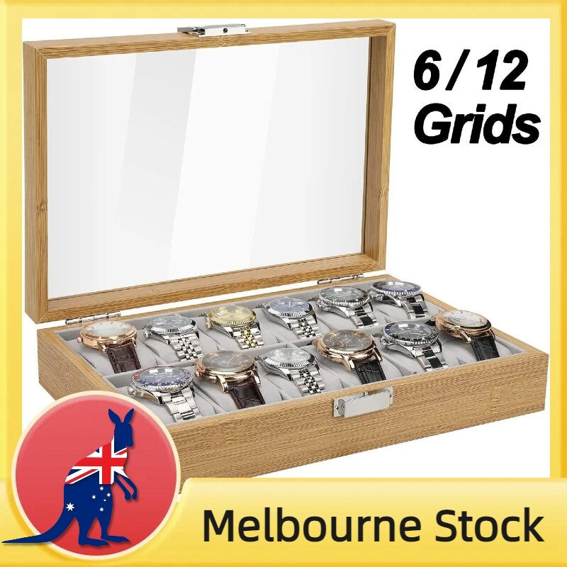 6 / 12 Grids Retro Wooden Watch Box Jewelry Display Storage Case Organizer Gift