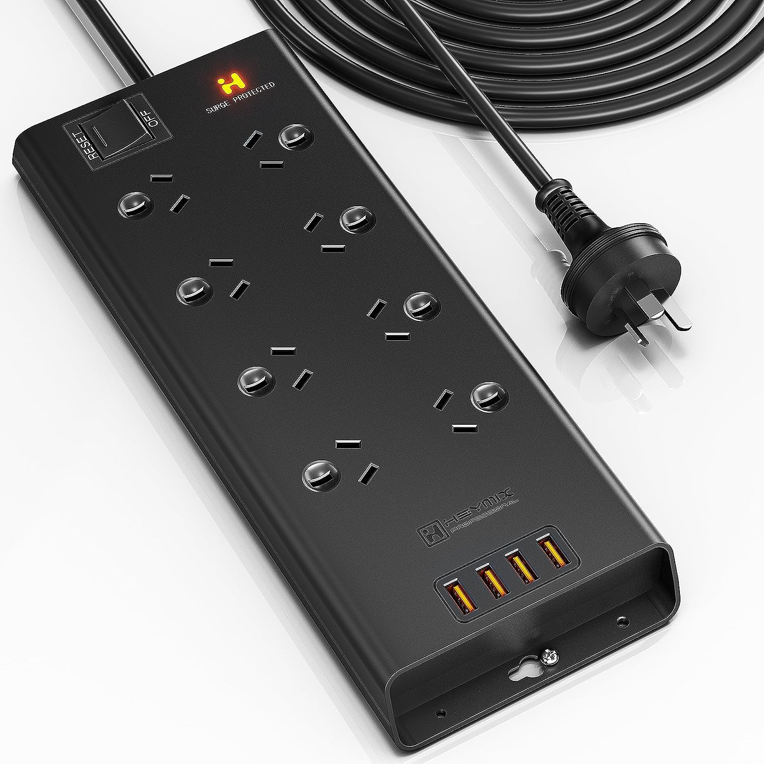  Powerboard USB, 8-Outlet Power Strip, Surge Protector Mountable with 4 USB Charging Ports Max 24W, 2.4A 