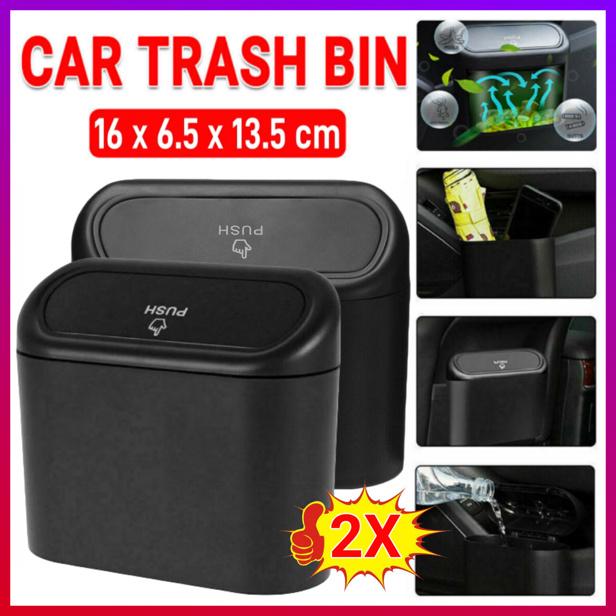2Pcs Universal Car Trash Bin Can Auto Waste Garbage Dust Dustbin Box Case Holder