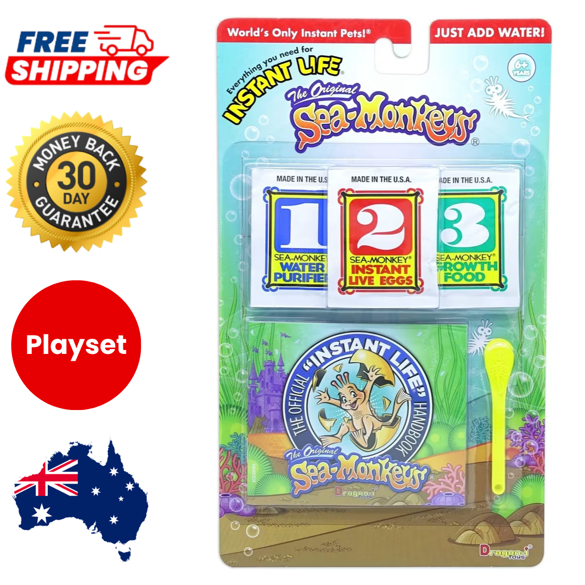 Sea Monkeys Instant Life Pack Includes Water Purifier Eggs Food & Spoon AU*