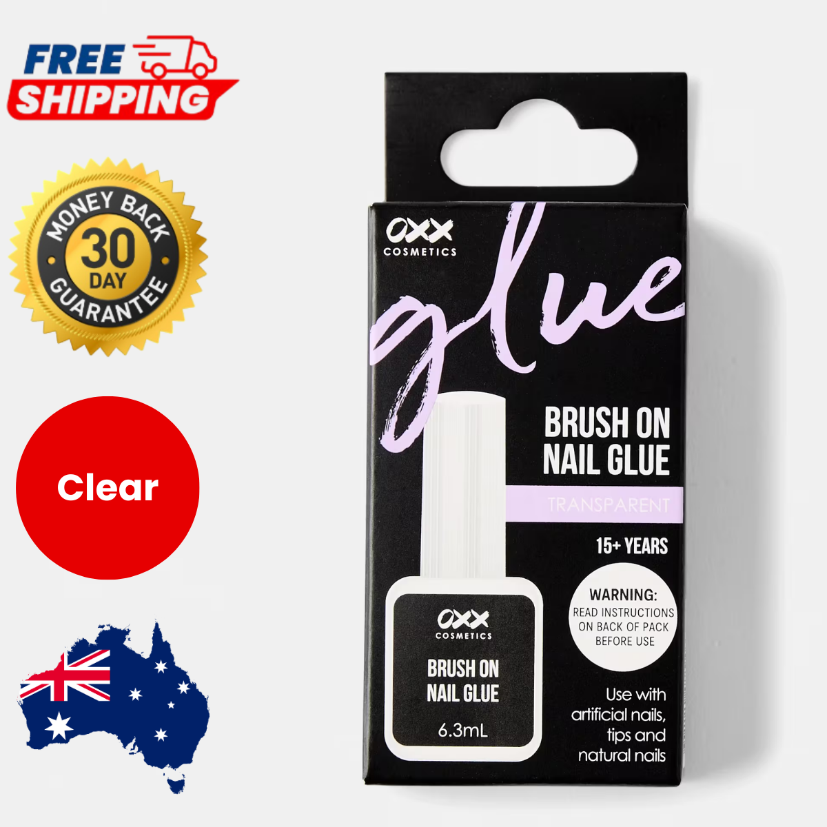OXX Cosmetics Brush On Nail Glue Perfect For Flawless Nail Applications - Clear
