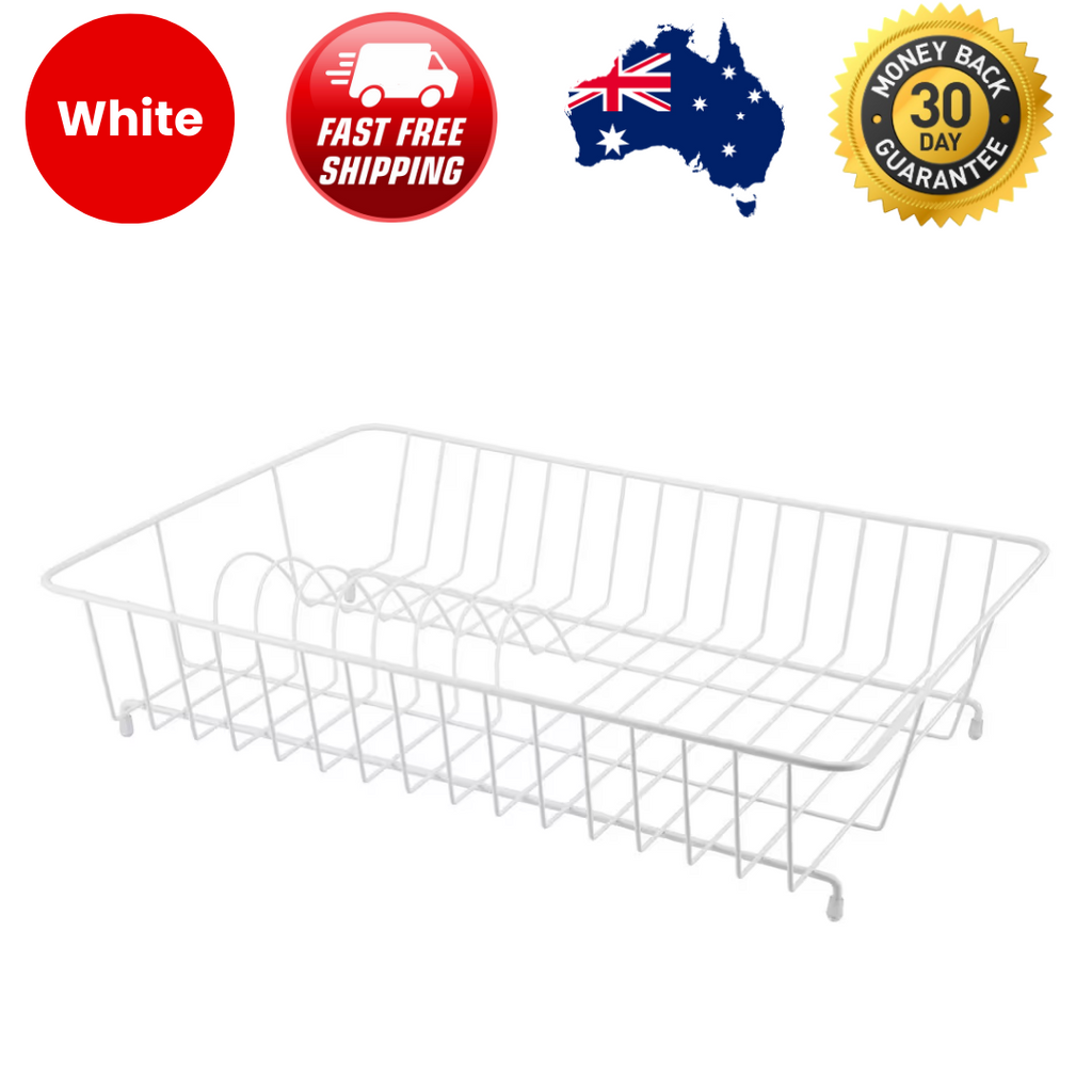 White Dish Drying Rack 1 Tier Plate Cup Cutlery Holder Kitchen Countertop Organizer