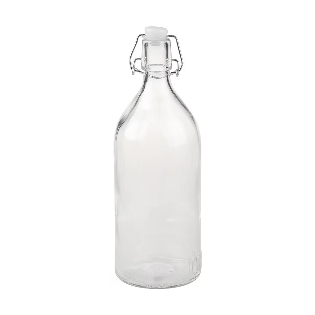 6x Clip Top Water Bottle 1 L Round Glass Bottle Flip Top Glass Bottles 1000ml