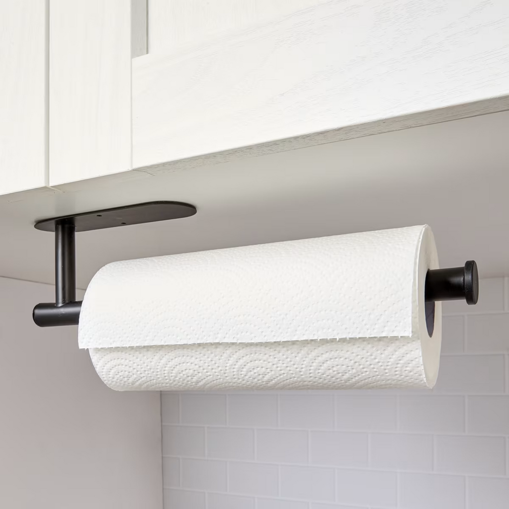 Kitchen Hanger Paper Roll Cabinet Towel Holder Black Rack Shelf Wall Adhesive