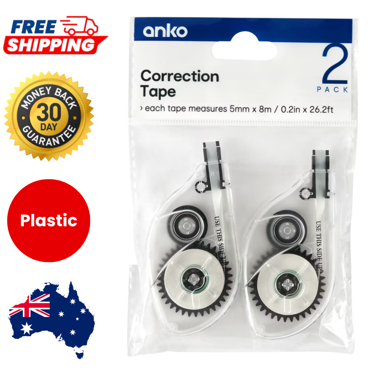 Correction Tape 2Pack Roller White Out Stationery Student Office School Easy Use