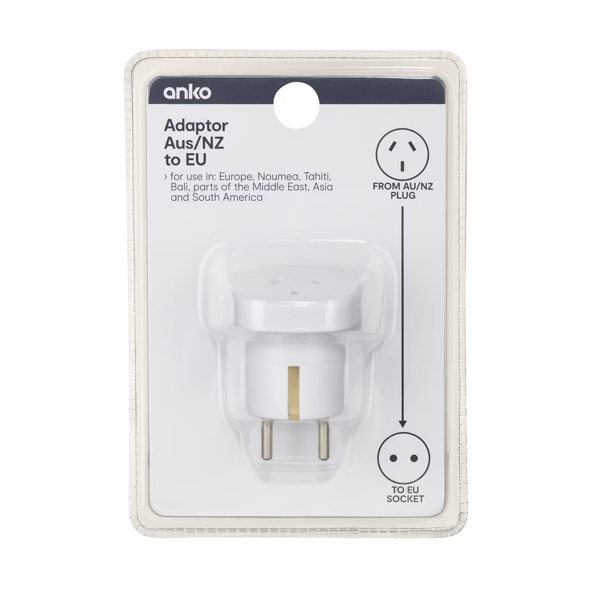 Travel Adaptor AU/NZ Plug to EU Socket Double Round Pins Bali Europe Noumea Asia