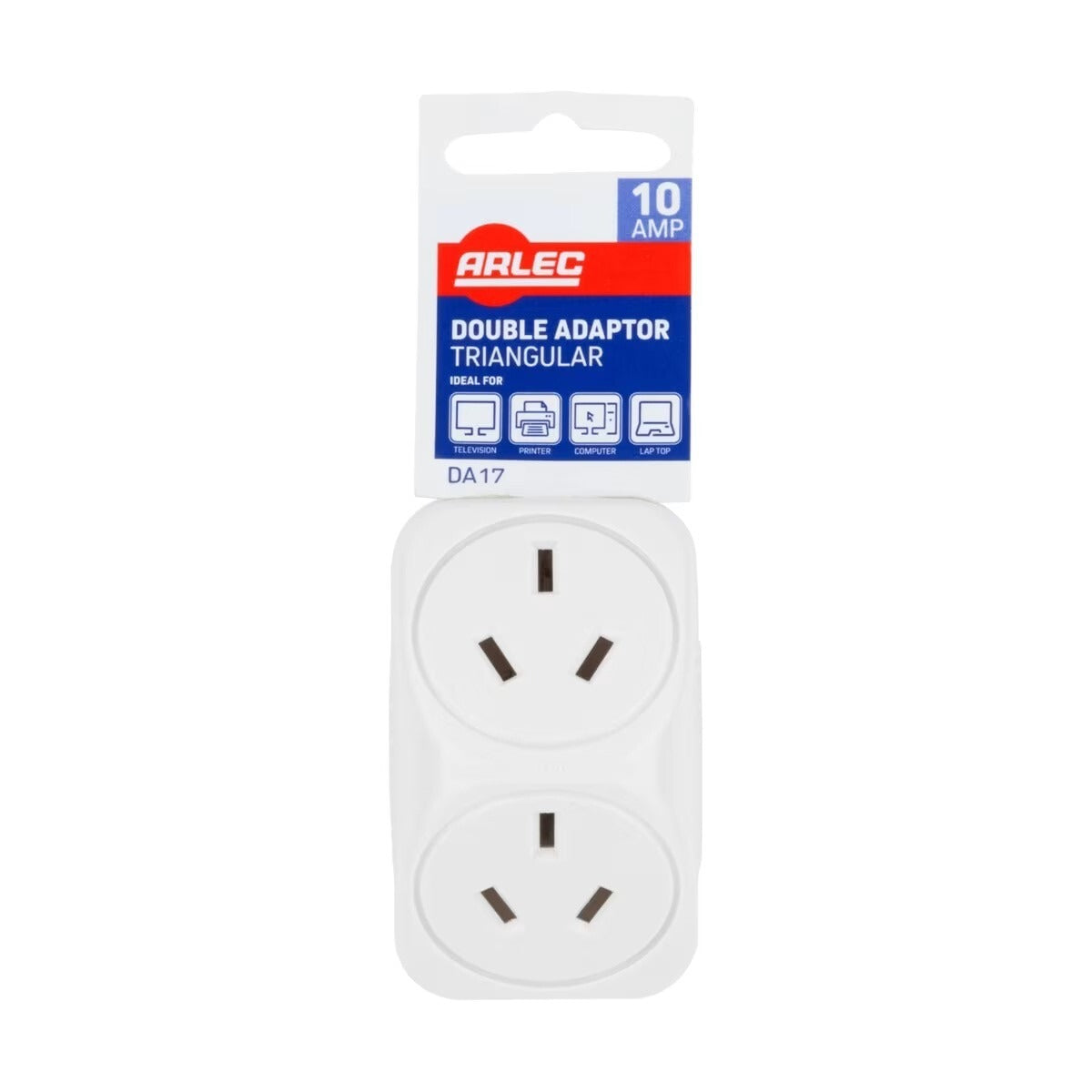 Twin Plug Right Hand / Triangular Double Adaptor Arlec 240V, 10amp, 2400