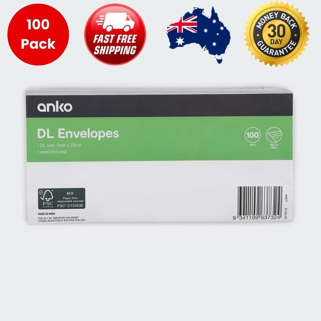 Strong Plain 100 Pack DL Peel and Seal Envelopes - White 11x22cm Free Shipping*