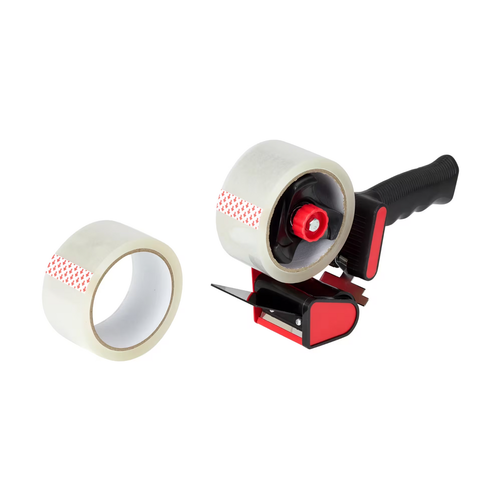 Packing Tape Dispenser Gun+2 Rolls 50m x 4.8mm Clear Tape With Cutter Packaging