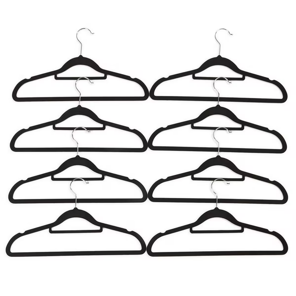 Flocked Hanger Velvet Cloth Hangers Coat Nonslip Hanger Slim Non-Slip Black Bulk