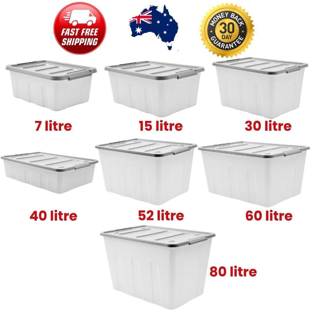 Large Storage Box Heavy Duty Plastic Tub Stackable Lid Organiser Containers Box