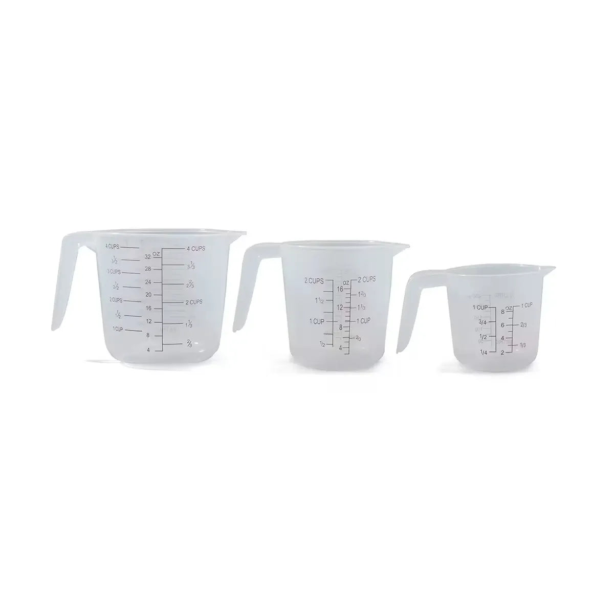 3 Piece Plastic Measuring Jug Set 250ml 500ml 1L Kitchen Cups with Pour Spout