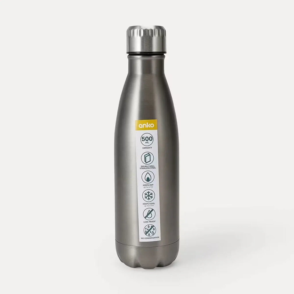 500ml Stainless Steel Water Bottle Graphite Double Wall Insulated Drink Bottle
