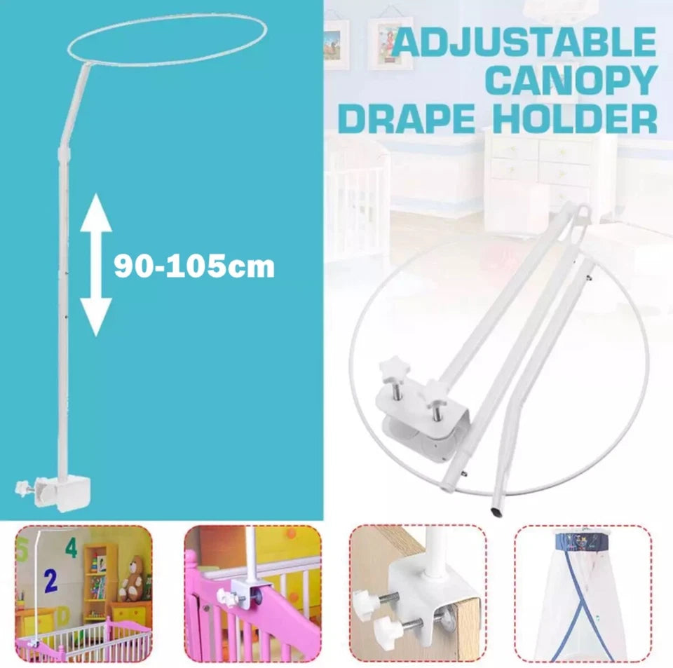Mosquito Net + Clip-On Holder Set Baby Cot Netting Canopy Drape Stand Accessory