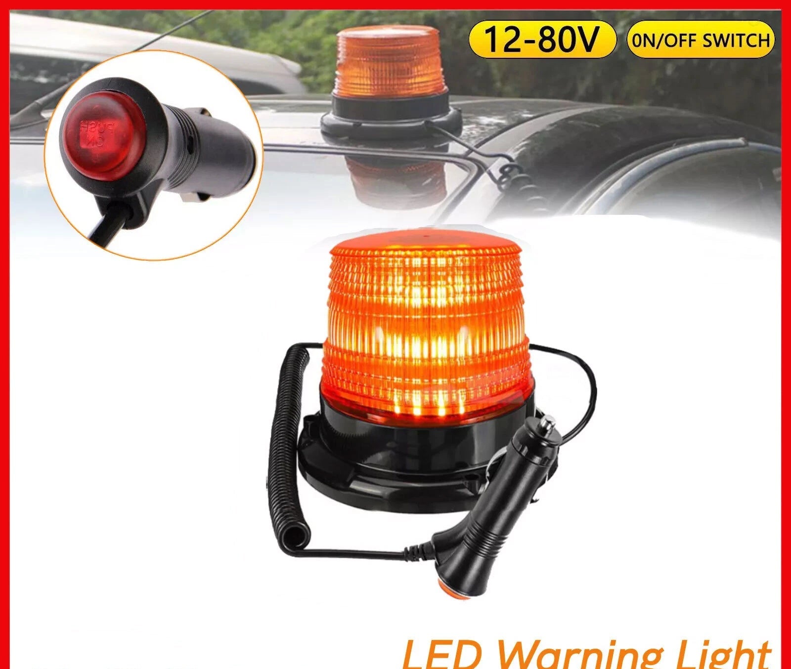Emergency Car Beacon Strobe Amber Light Flashing Warning Rotating Lamp 12V-80V