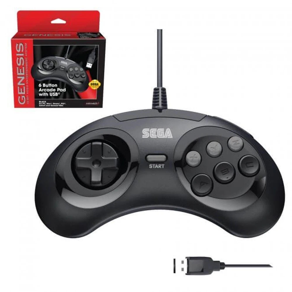 Retro-Bit SEGA Genesis 6-Button Arcade Pad with USB for PC and Mac (Black) NEW