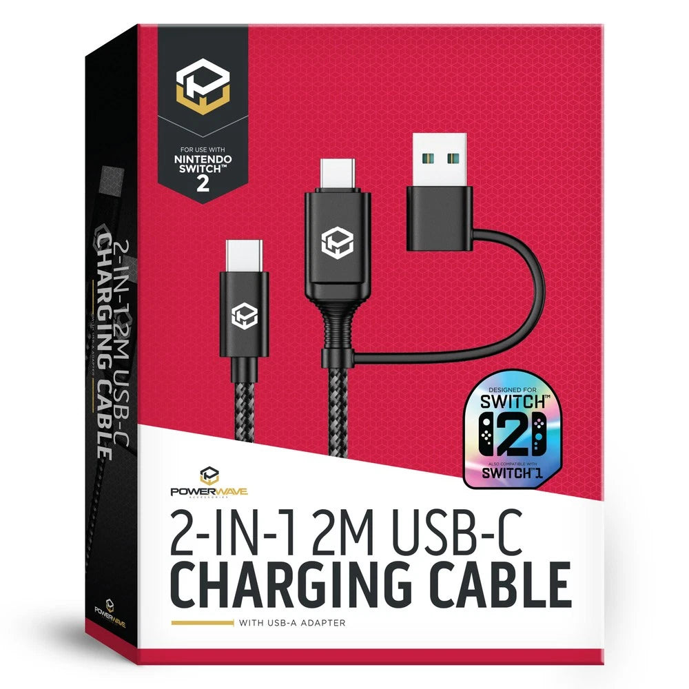 Powerwave 2-In-1 2M USB-C Charging Cable with USB-A Adapter for Nintendo Switch
