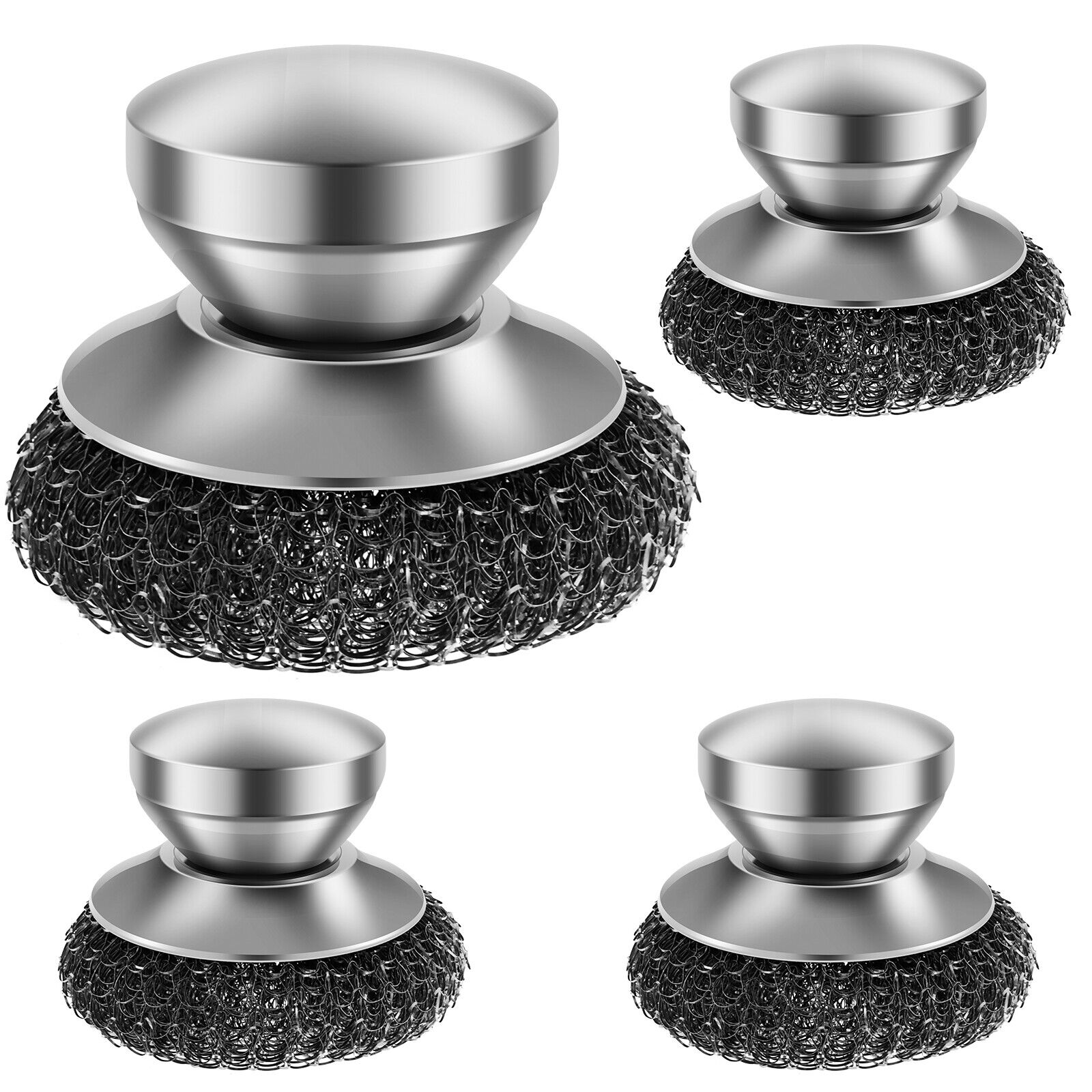 4 Pcs Stainless Steel Scrubber Scourer With Handle Round Sdkan