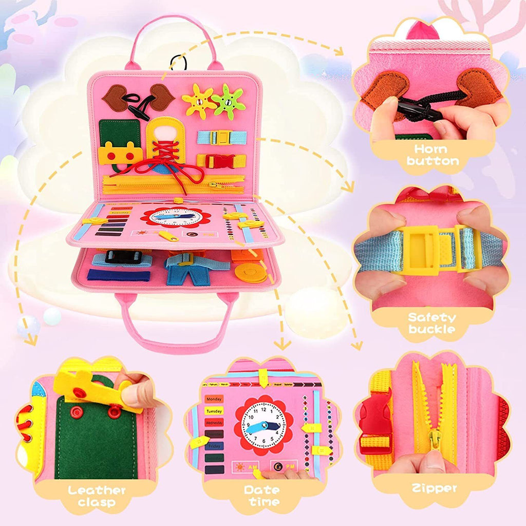 Kids Busy Board for Toddlers Montessori Toys with Dressing Skills Sensory Game