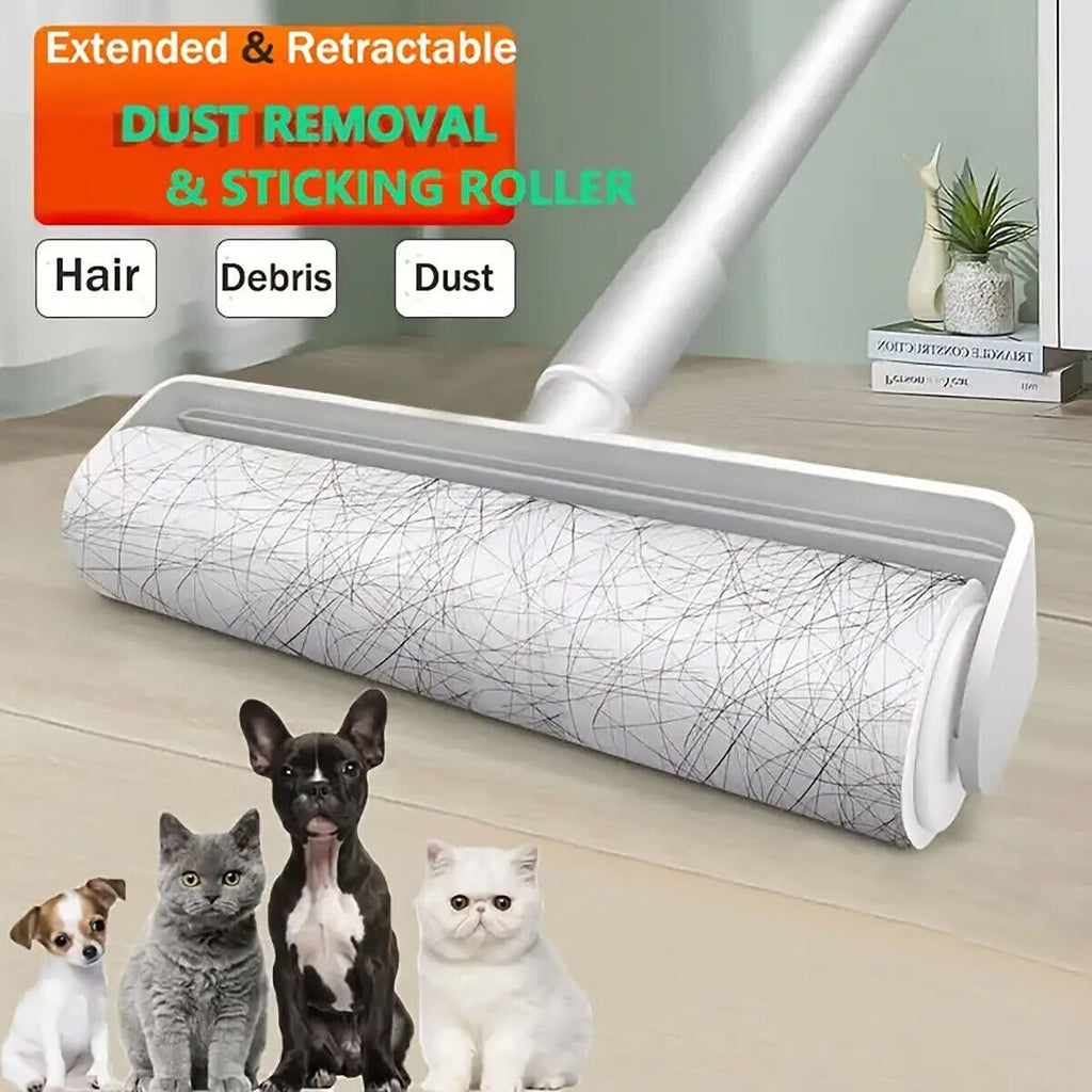 Dual Purpose Pet Hair Removal Roller Long Handle Sticky Lint Brush for Bed Floor