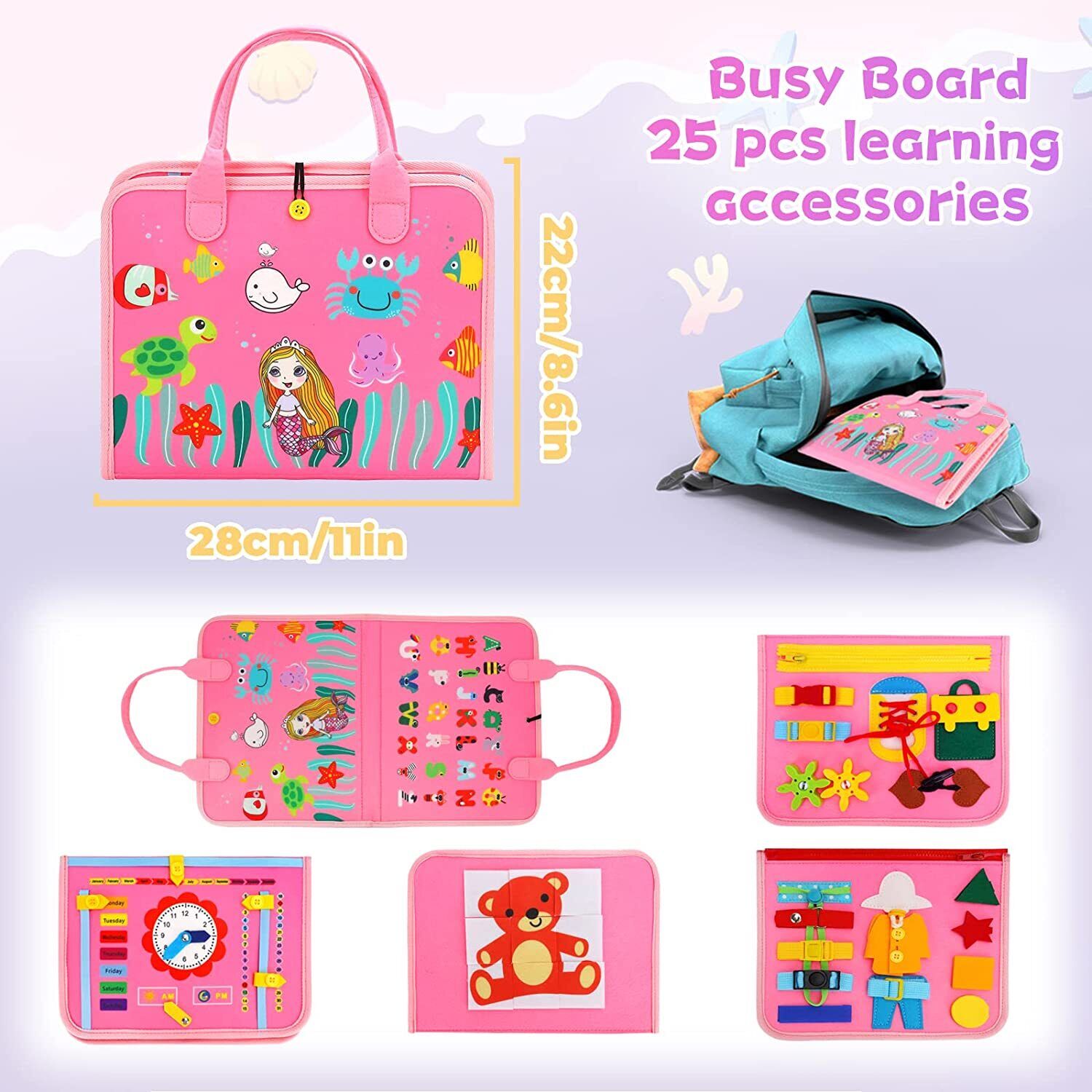 Kids Busy Board for Toddlers Montessori Toys with Dressing Skills Sensory Game