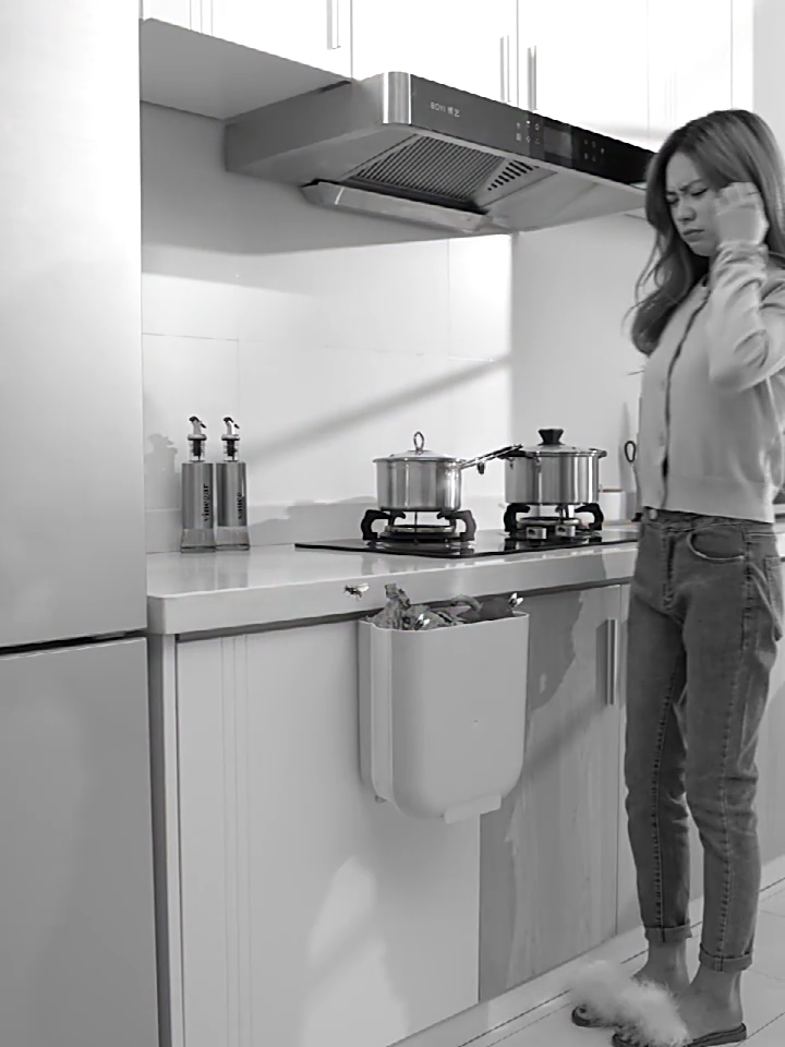 9L Waste Bin With Lid Trash Rubbish Kitchen Sink Bench Side Cabinet Door Hanging