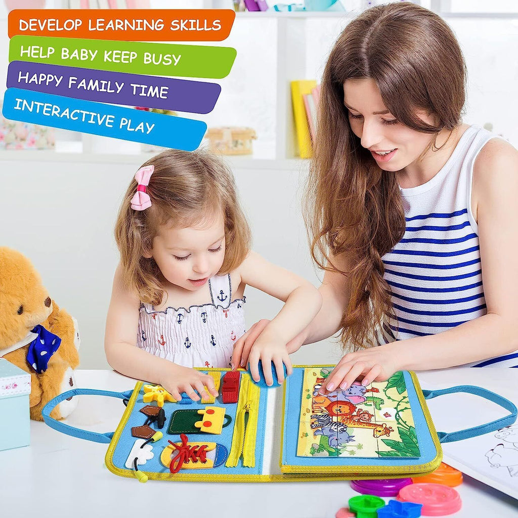 Kids Busy Board for Toddlers Montessori Toys with Dressing Skills Sensory Game