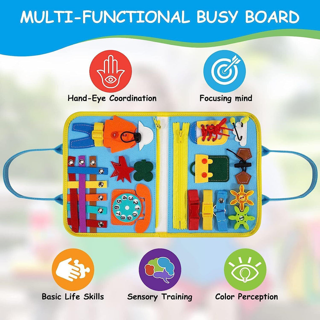 Kids Busy Board for Toddlers Montessori Toys with Dressing Skills Sensory Game