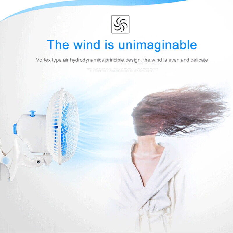Hydroponics 2 Speed Clip Fan Vertical 6" Inch Oscillating Fan Fit Grow Tent Pole