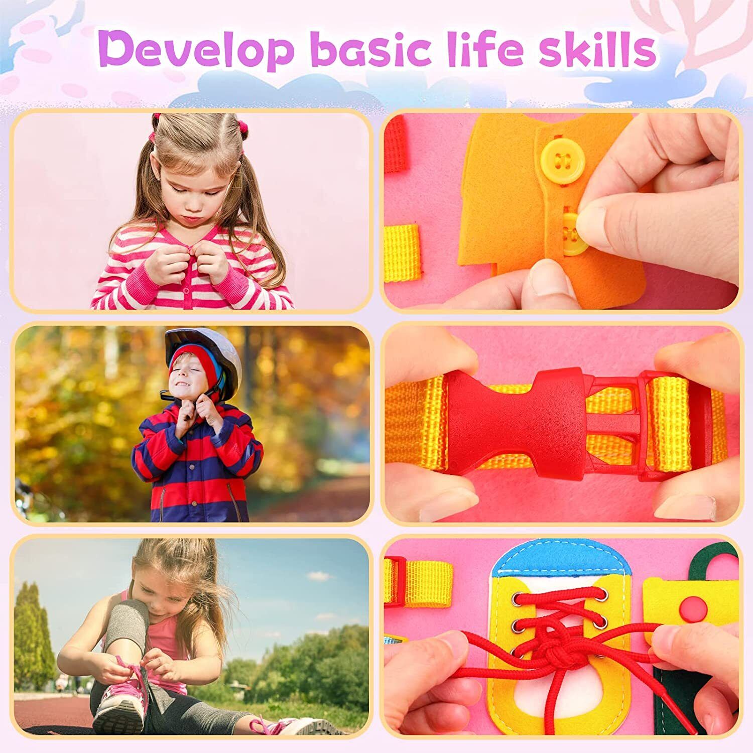Kids Busy Board for Toddlers Montessori Toys with Dressing Skills Sensory Game