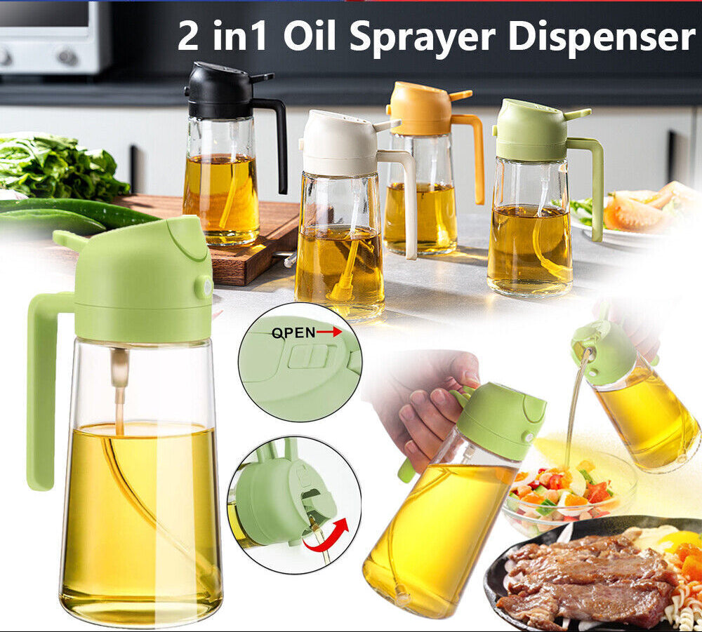 2 In1 Olive Oil Sprayer Dispenser Cooking Baking BBQ Spray Bottle Kitchen Tool.