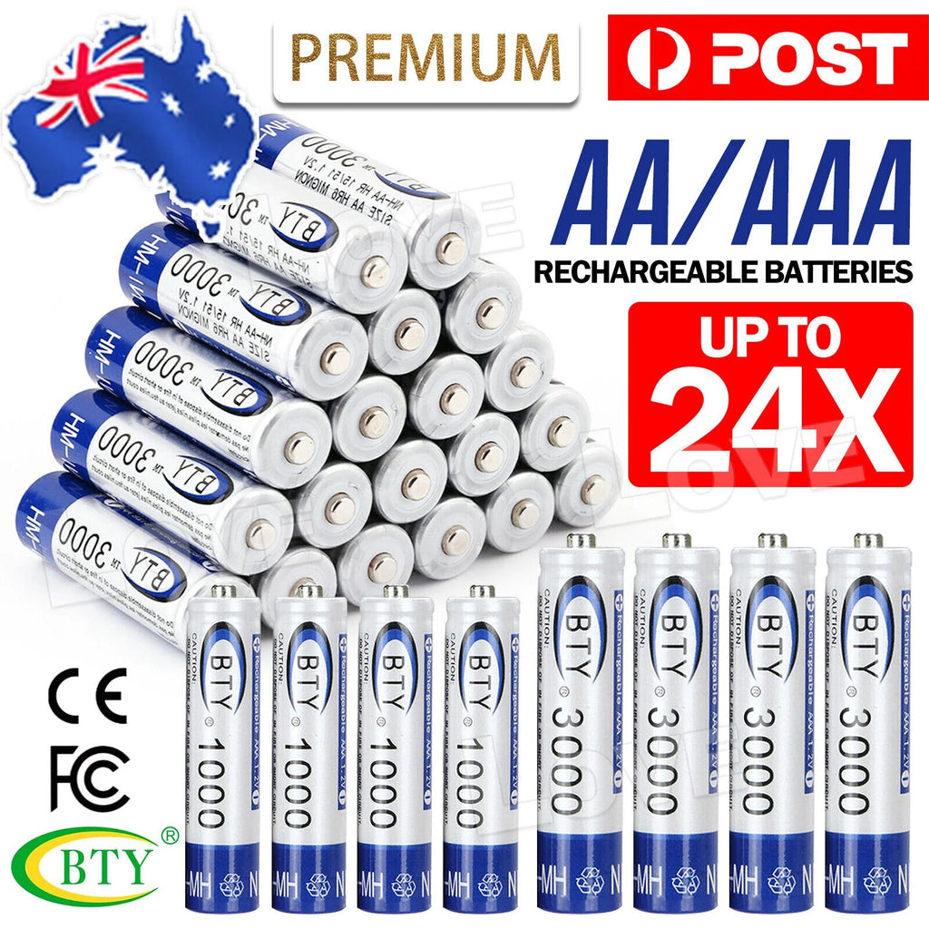 4-24X 3000Mah Aa/1000Mah AAA Rechargeable Battery NI-MH 1.2V Recharge Batteries