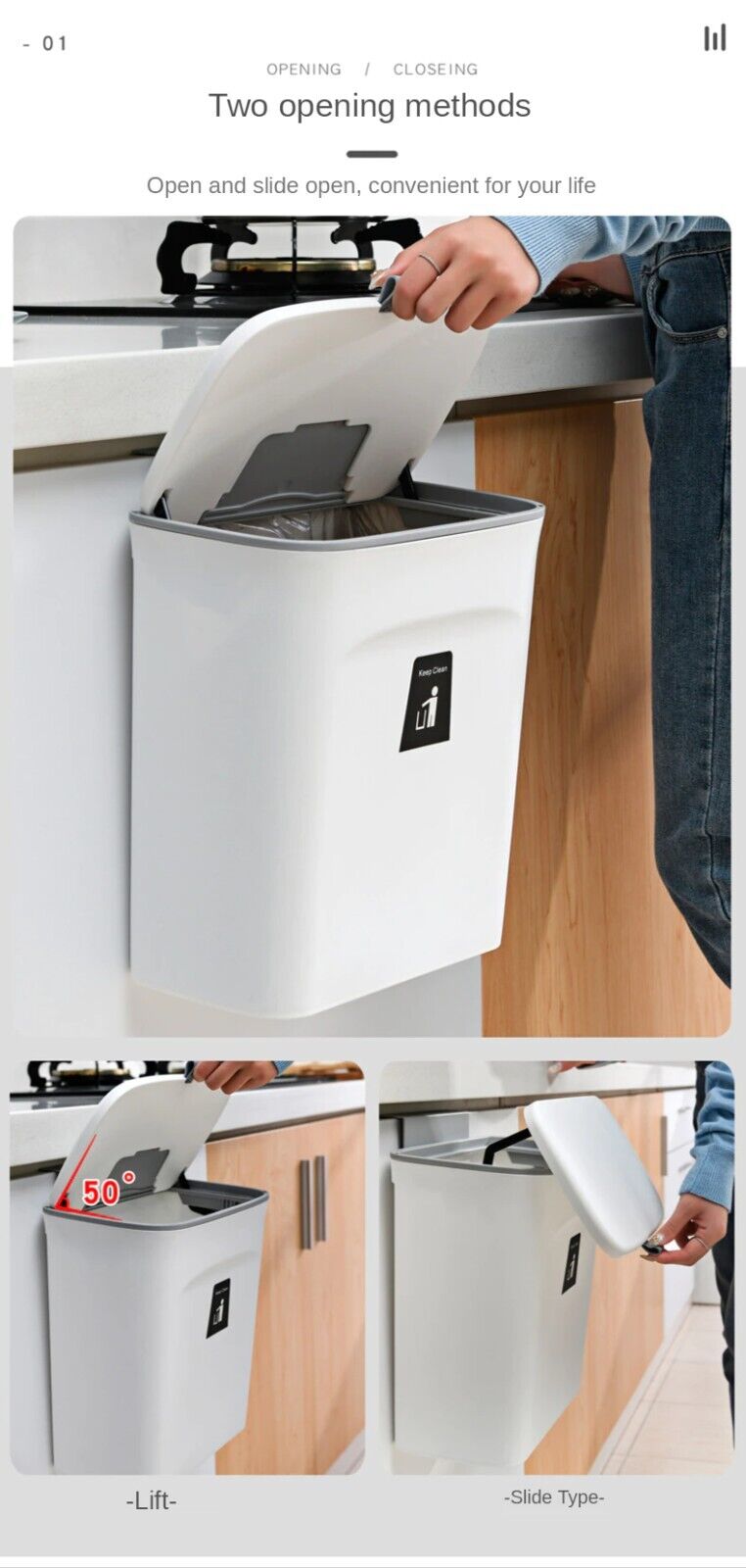 9L Waste Bin With Lid Trash Rubbish Kitchen Sink Bench Side Cabinet Door Hanging