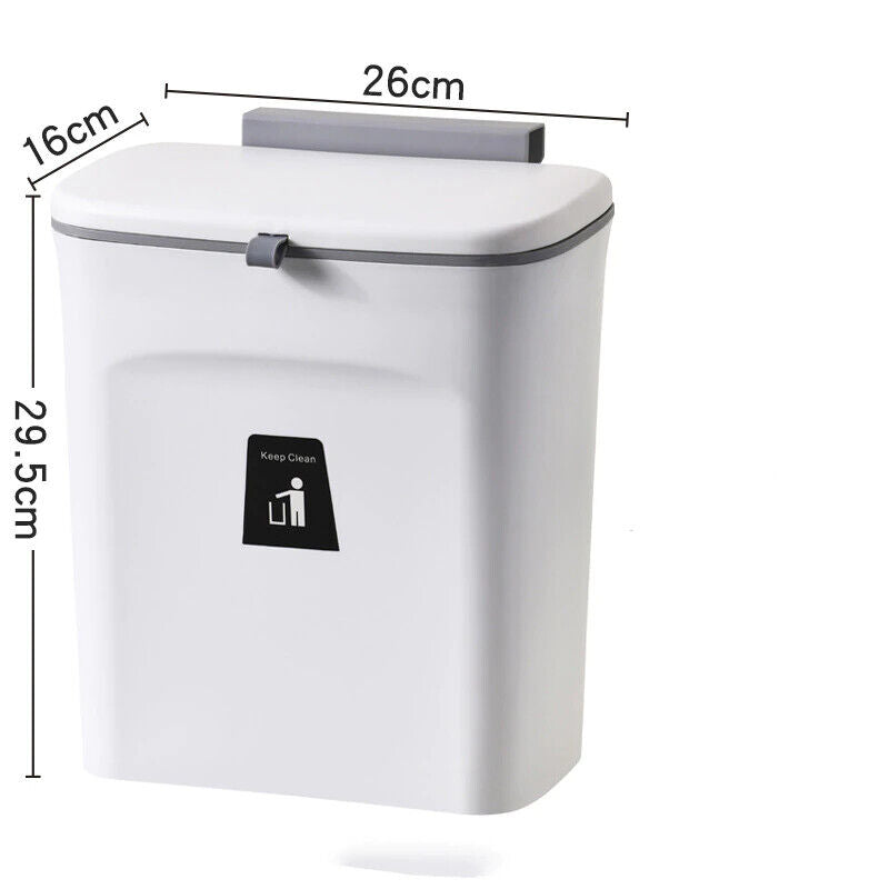 9L Waste Bin With Lid Trash Rubbish Kitchen Sink Bench Side Cabinet Door Hanging