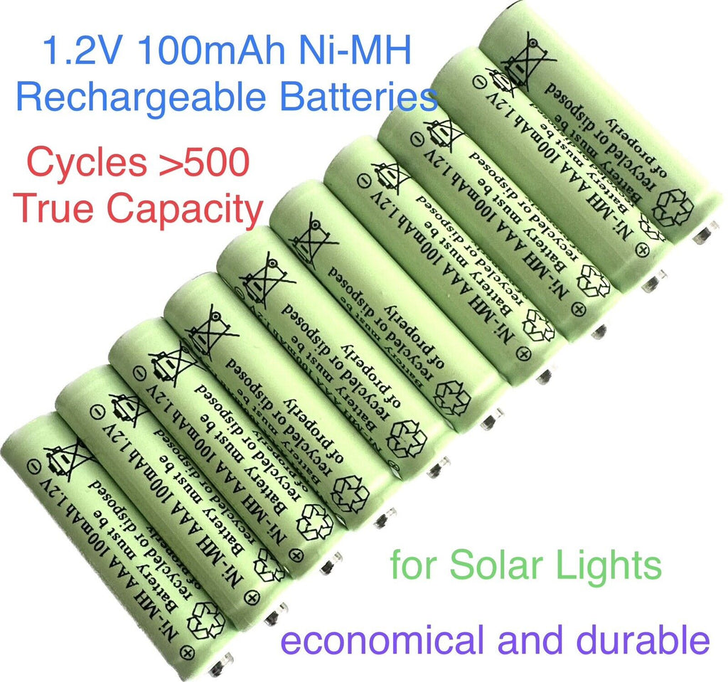 10Pcs AAA NI-MH 1.2V Rechargeable for Solar Lights Ture Capacity 100Mah