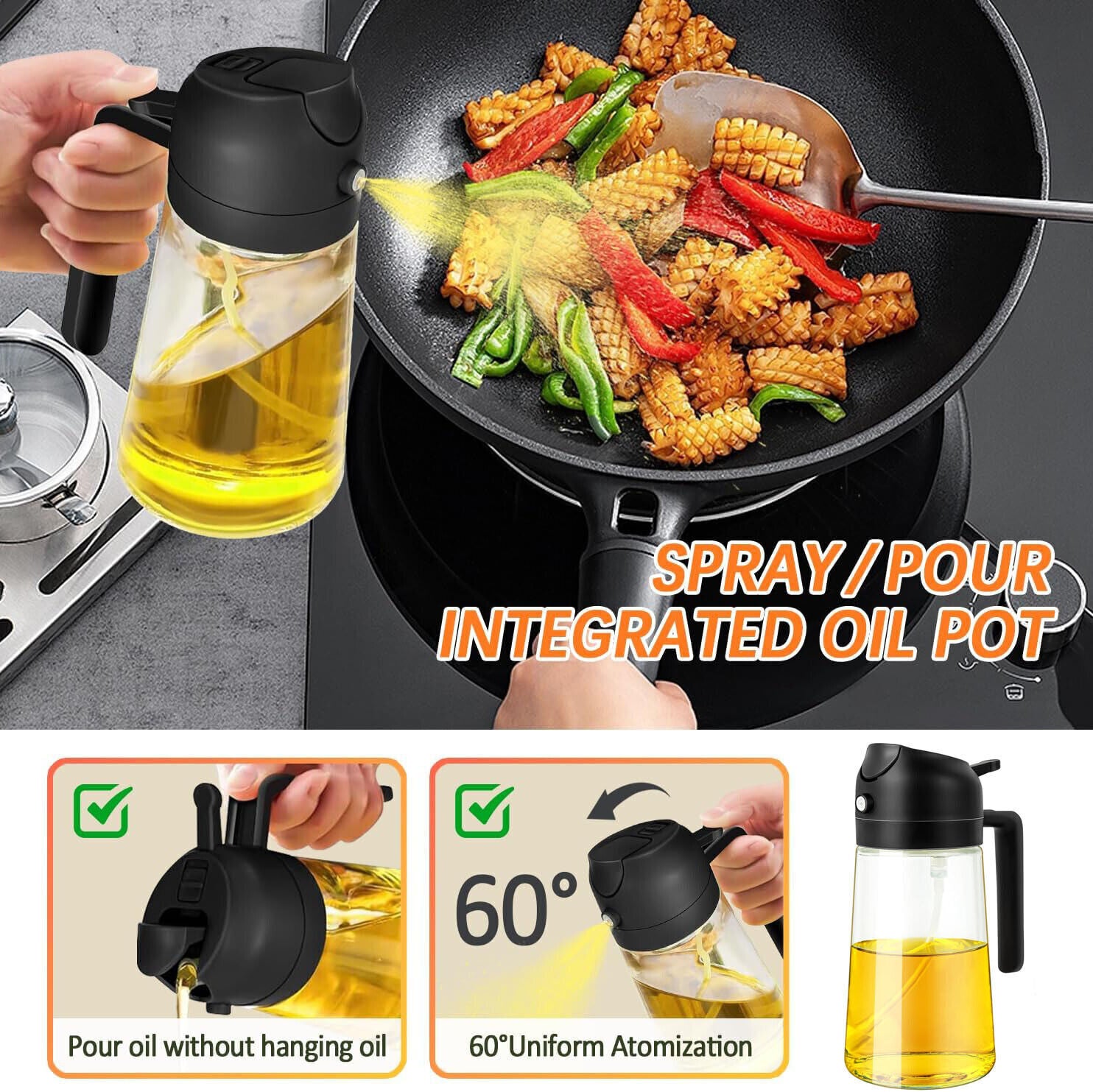 2 In1 Olive Oil Sprayer Dispenser Cooking Baking BBQ Spray Bottle Kitchen Tool.
