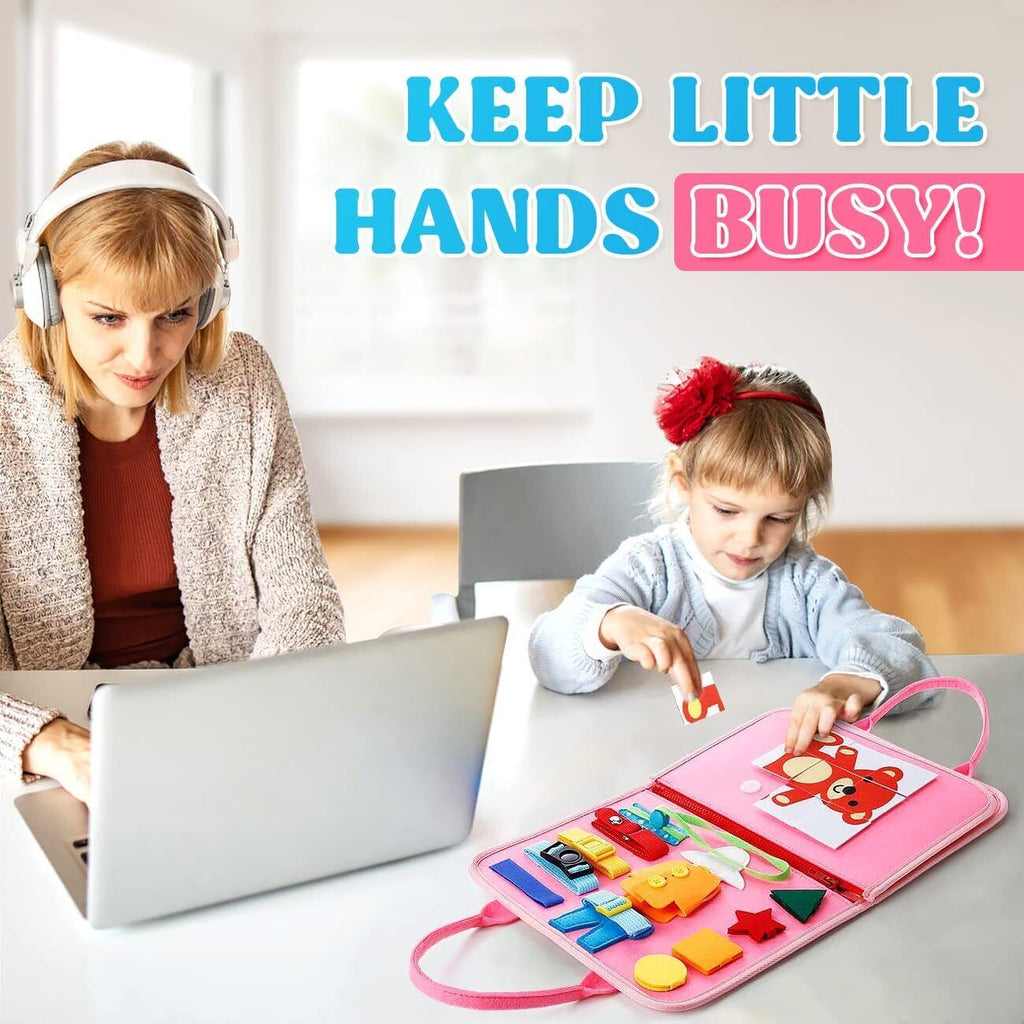 Kids Busy Board for Toddlers Montessori Toys with Dressing Skills Sensory Game