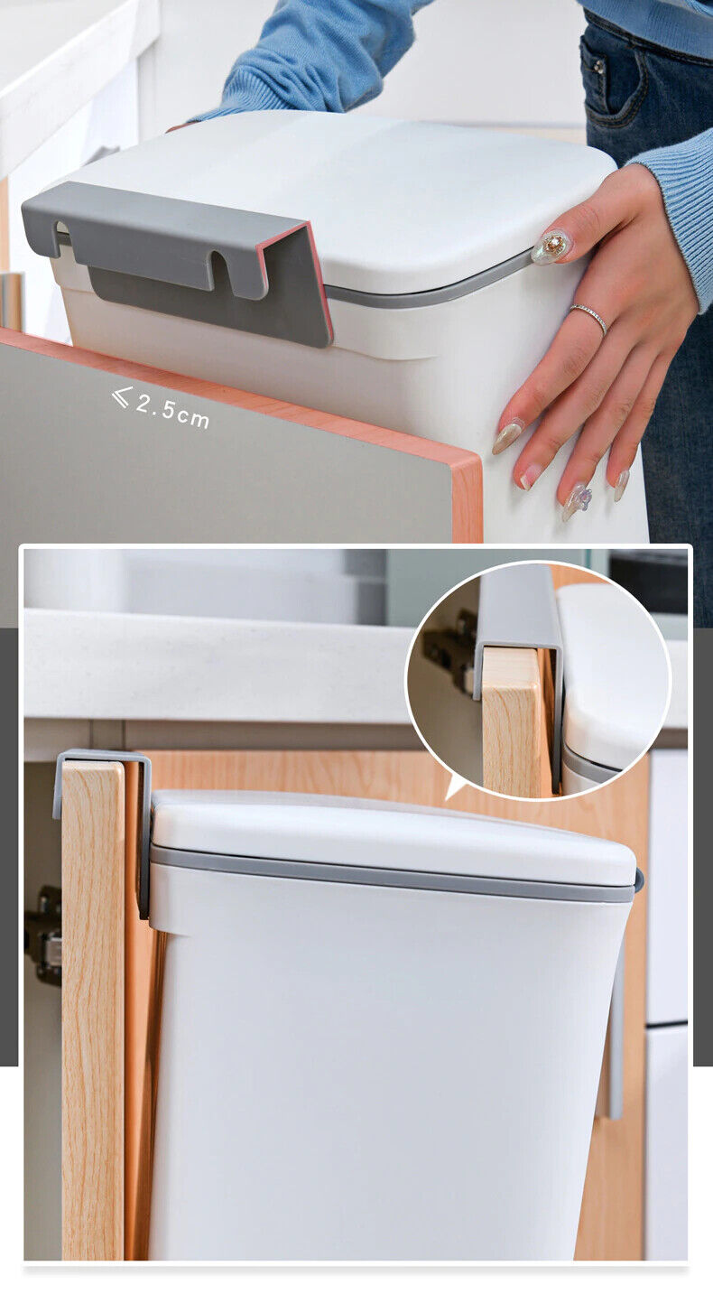 9L Waste Bin With Lid Trash Rubbish Kitchen Sink Bench Side Cabinet Door Hanging