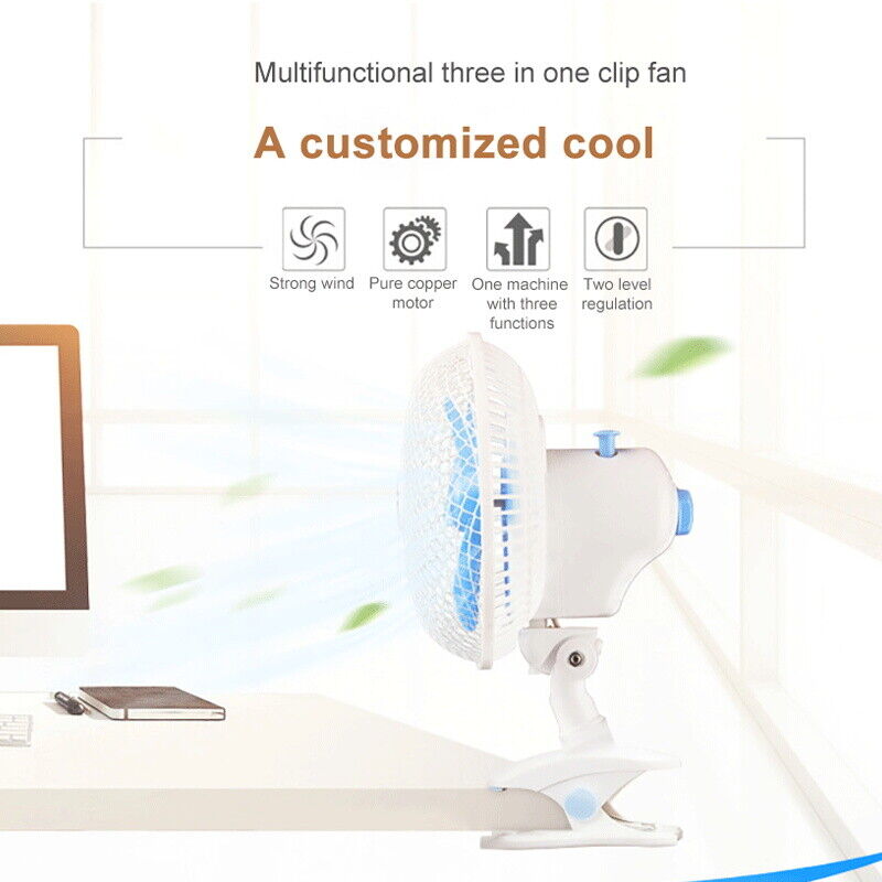 Hydroponics 2 Speed Clip Fan Vertical 6" Inch Oscillating Fan Fit Grow Tent Pole