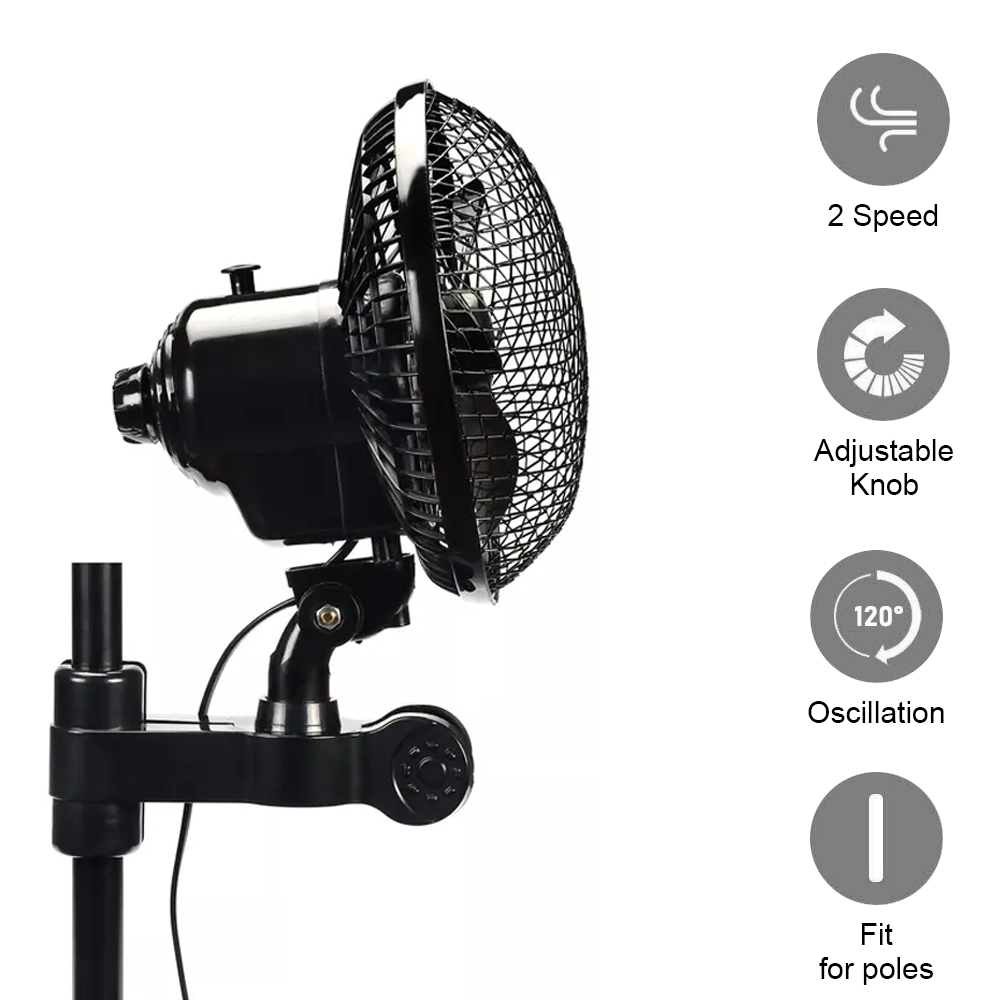 Hydroponics 2 Speed Clip Fan Vertical 6" Inch Oscillating Fan Fit Grow Tent Pole