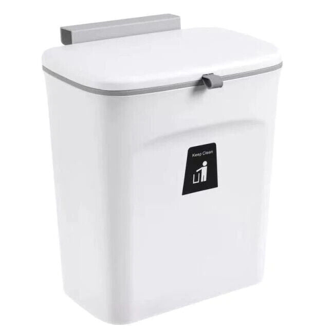 9L Waste Bin With Lid Trash Rubbish Kitchen Sink Bench Side Cabinet Door Hanging