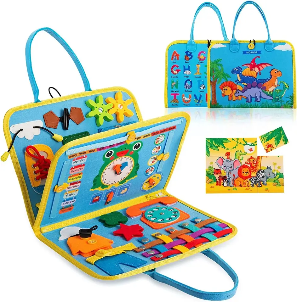 Kids Busy Board for Toddlers Montessori Toys with Dressing Skills Sensory Game