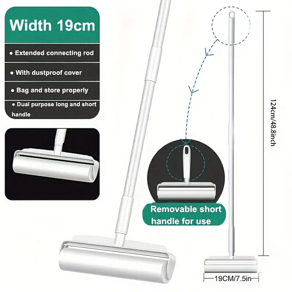Dual Purpose Pet Hair Removal Roller Long Handle Sticky Lint Brush for Bed Floor
